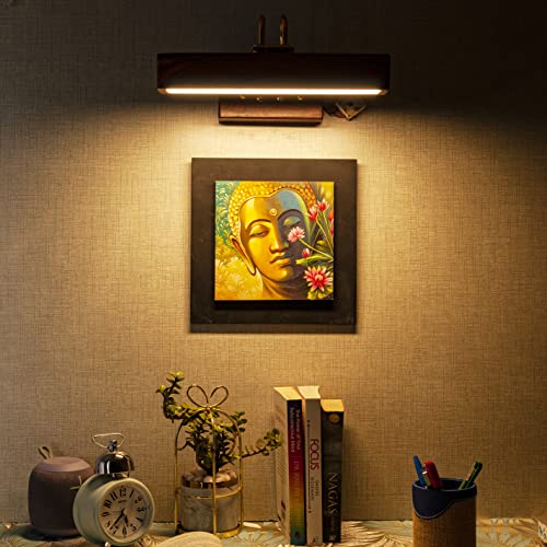 Green House 100% Handmade Sheesham Wood Picture Light/9W+9W Two Inbuilt LED/Warm White/1 Feet Wide/Gold Plated Bands/Brass Moving Set/RivetsHome/Office Decor - Rosewood - Image 2
