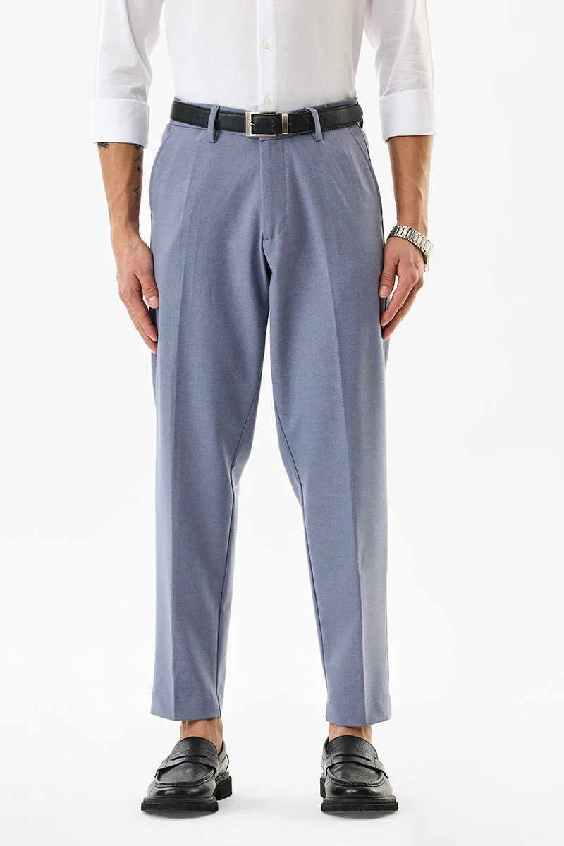 سنيتش Blue Textured Slim Fit Formal Trousers