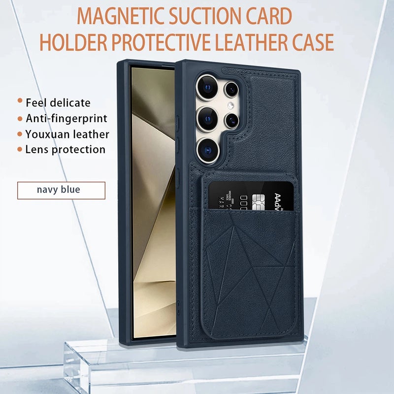 Magnetic Card Holder Kickstand Leather Case Cover For Samsung Series  S24 Plus/S24 Ultra/S25 Ultra/S26 Ultra (Blue) - Image 1