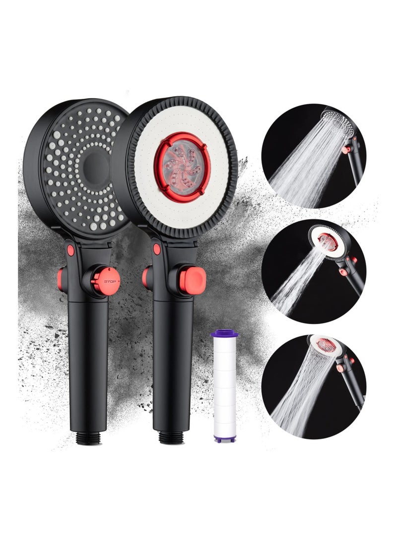 High Pressure Shower Head, Filtered Head Double-Face with 3 Jet Mode Showerhead Energy Saving for SPA, Rain Shower, Booster | Smart-Stop Button Saves Water & - Image 1