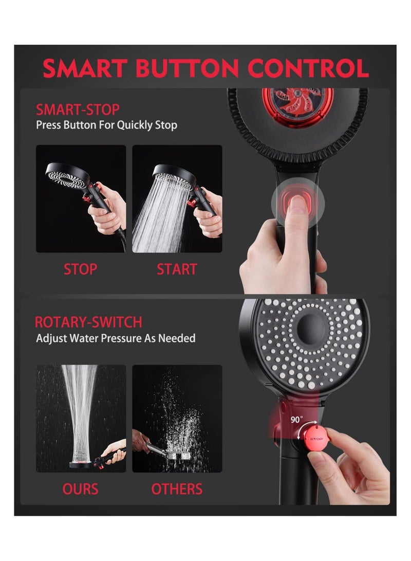 High Pressure Shower Head, Filtered Head Double-Face with 3 Jet Mode Showerhead Energy Saving for SPA, Rain Shower, Booster | Smart-Stop Button Saves Water & - Image 5