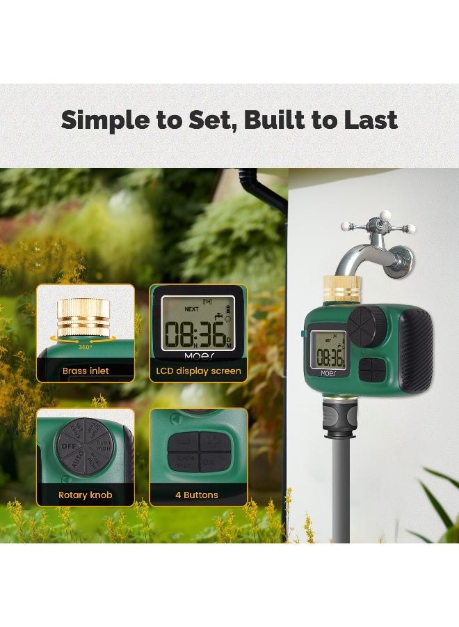 MOES Sprinkler Timer, Brass Inlet & Outlet, Programmable Automatic Irrigation Controller, Rain Delay, Manual Watering, 1 Zone Water Hose Timers for Gardens, Lawns, and Hose Systems - Image 3