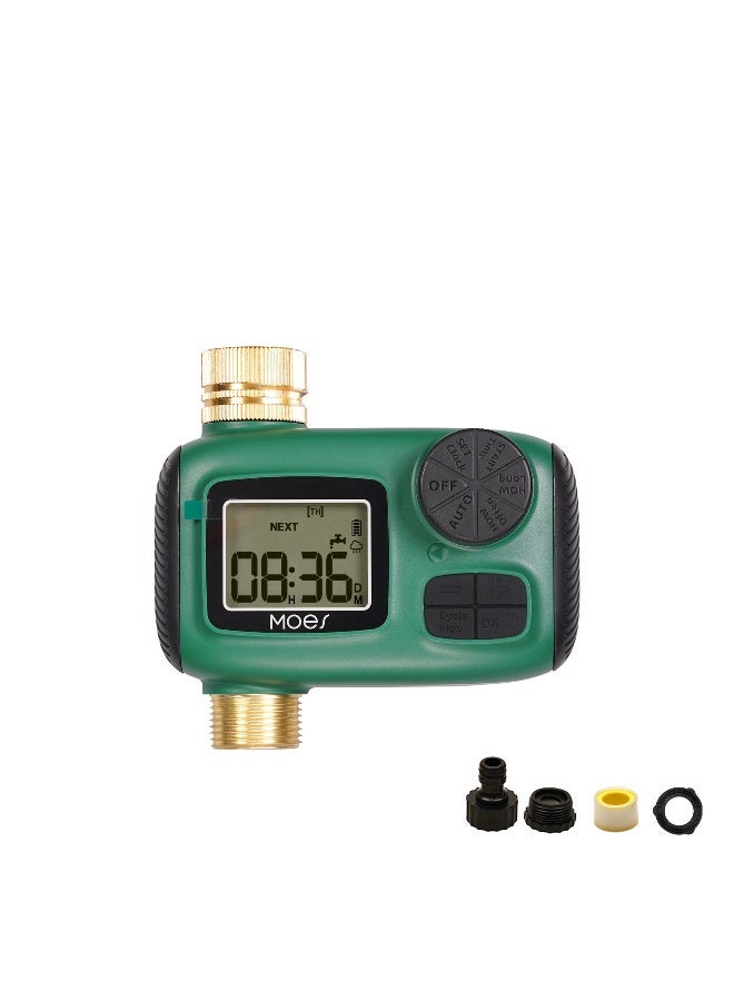 MOES Sprinkler Timer, Brass Inlet & Outlet, Programmable Automatic Irrigation Controller, Rain Delay, Manual Watering, 1 Zone Water Hose Timers for Gardens, Lawns, and Hose Systems - Image 1