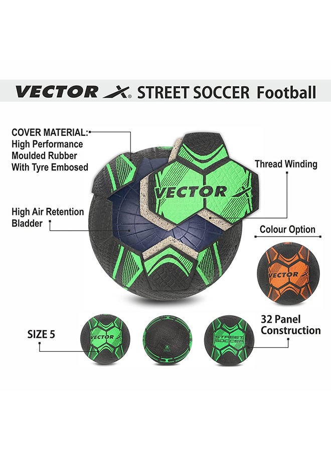 Vector X Size 5 Street Soccer Football for Training & All Surfaces – Green Black, High Bounce, Rubber Molded, Durable Outdoor Ball with High Air Retention for Kids, Teens & Adults - Image 4
