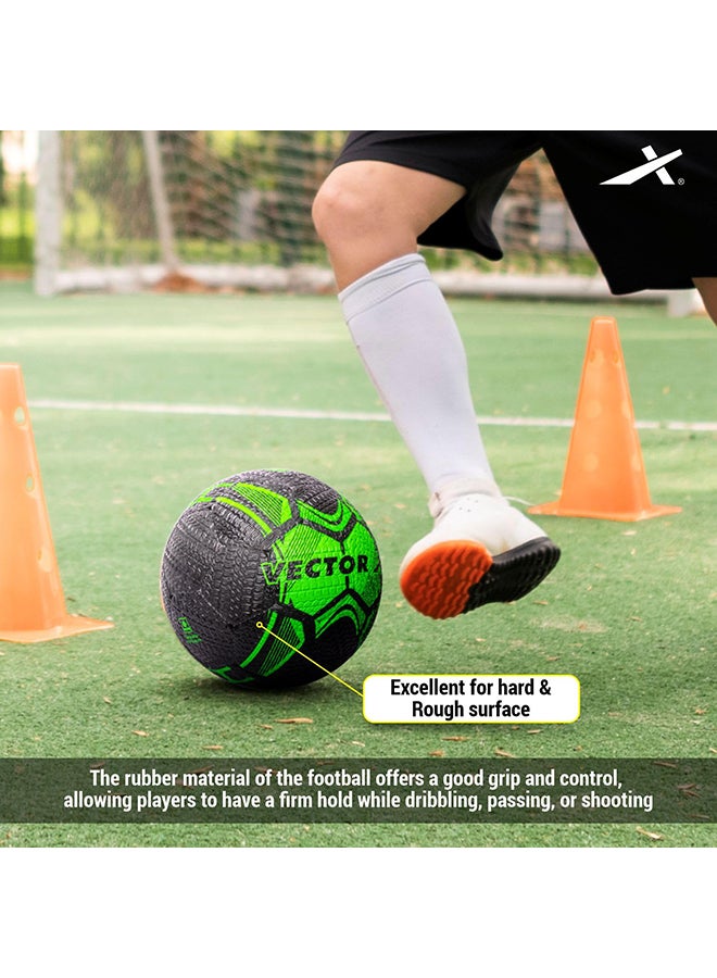 Vector X Size 5 Street Soccer Football for Training & All Surfaces – Green Black, High Bounce, Rubber Molded, Durable Outdoor Ball with High Air Retention for Kids, Teens & Adults - Image 5