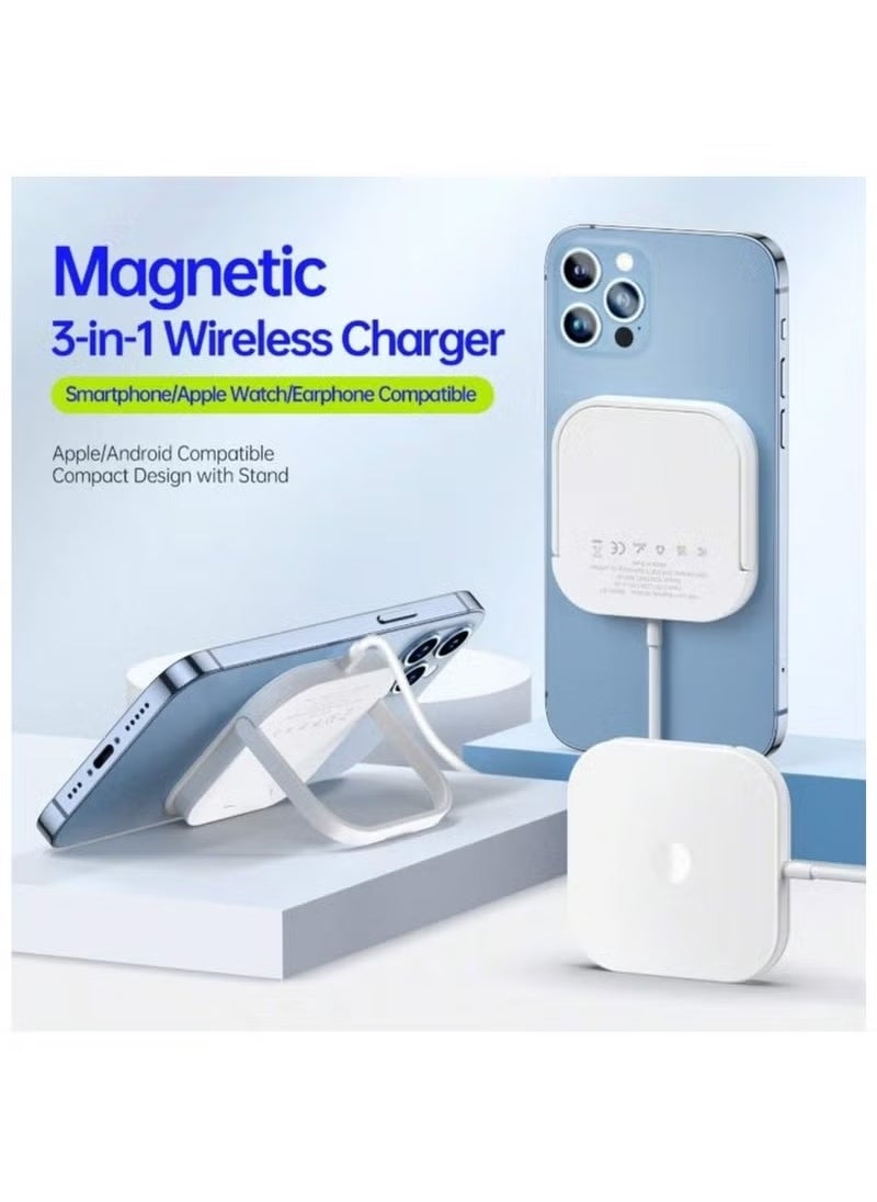 Golau - 15 watt 3-in-1 MagSafe Wireless Charger With Charging Stand Compatible With iPhone 15 /14 /13 /12 Series, Apple Watch, Airpods 3 & Airpods pro - Image 1