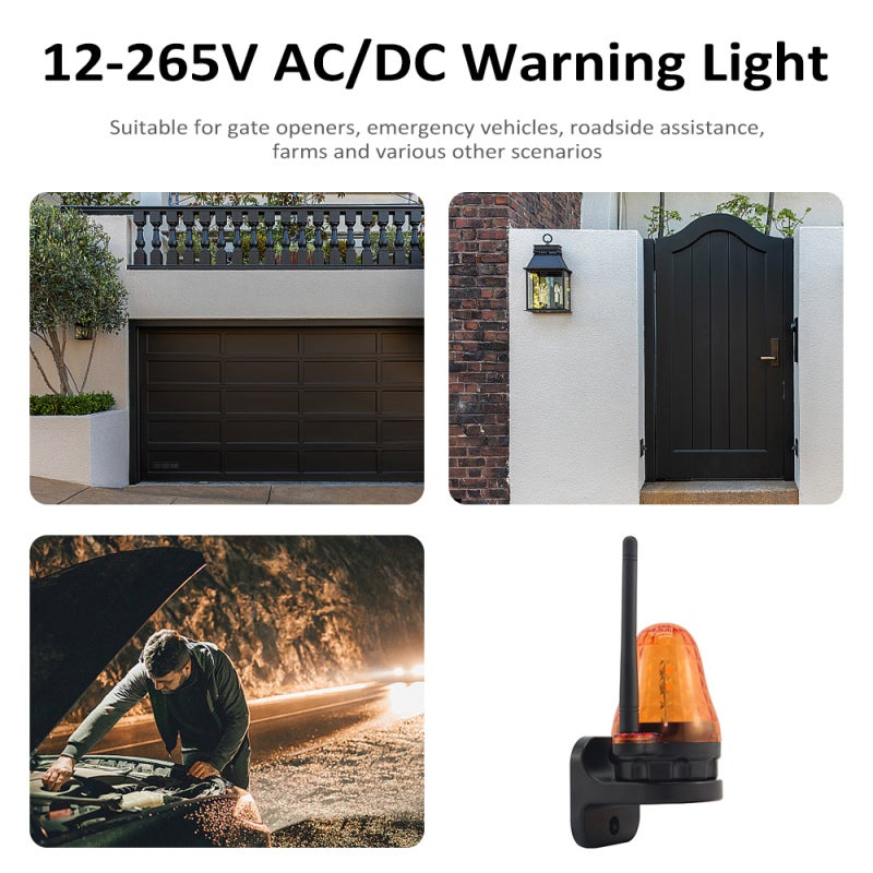 أضواء تحذير AC/DC 12-265 فولت لفتحات البوابات - أضواء وميض طارئة عالمية IP54 عالية السطوع بإشارة صفراء لمركبات الطوارئ والبناء - Image 2