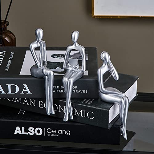 XINXUAN XINXAUN Silver Statue Home Decor - Modern Bookshelf & Desk Decor - 3 Piece Set - Image 4