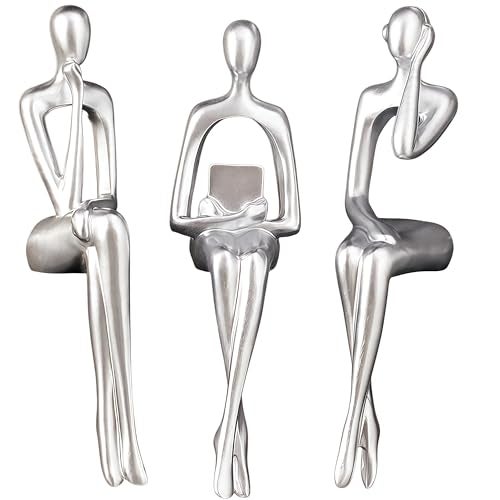 XINXUAN XINXAUN Silver Statue Home Decor - Modern Bookshelf & Desk Decor - 3 Piece Set - Image 1