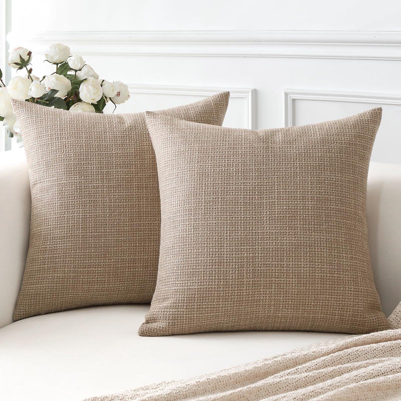 Artscope Light Coffee Cushion Covers Set of 2 Linen Decorative Square Pillowcases Pillow Covers 40x40cm for Home Decor Sofa Bedroom Car Light Coffee 16x16