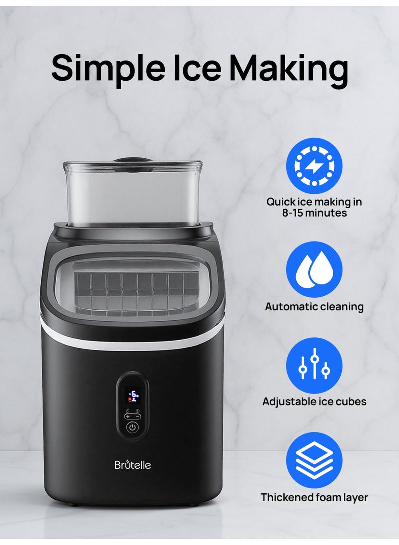 بريتيل ماكينة صنع الثلج المحمولة على سطح الطاولة صنع ثلج سريع لمدة 8 دقائق تنظيف ذاتي مكعبات ثلج قابلة للتعديل 16 مكعب ثلج في المرة الواحدة للمنزل والحفلات والتخييم، لون أسود - Image 2