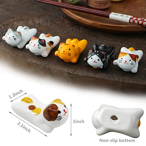 AP ARTSPER 5 Pack Cat Chopsticks Rest Set, Chinese Paint Brush Rests, Japanese Style Porcelain Cute Lucky Cat Ceramic Chopsticks Holder Rack for Dinner Fork Spoon Knife Tableware, Home Kitchen Gift - Image 3