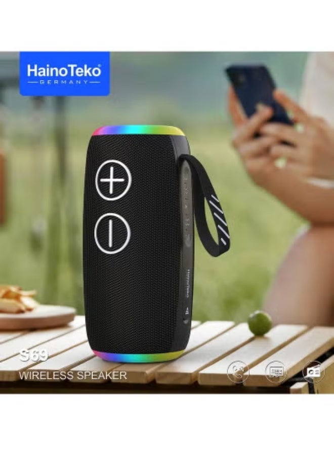 Haino Teko Portable Bluetooth Speaker with RGB LED Lights and Water-Resistant Design – High Bass Stereo Sound with Long Battery Life, Built-In FM Radio, SD Card Slot, USB & AUX Support – Compact Wireless Speaker for Indoor & Outdoor Music, Parties, Travel, and Entertainment – Red - Image 2