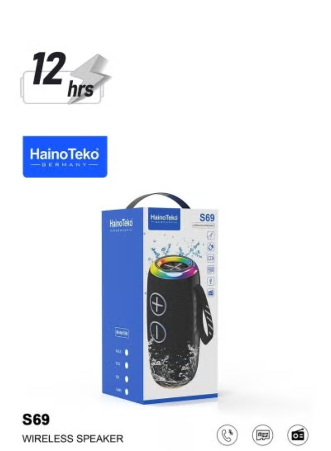 Haino Teko Portable Bluetooth Speaker with RGB LED Lights and Water-Resistant Design – High Bass Stereo Sound with Long Battery Life, Built-In FM Radio, SD Card Slot, USB & AUX Support – Compact Wireless Speaker for Indoor & Outdoor Music, Parties, Travel, and Entertainment – Red - Image 1