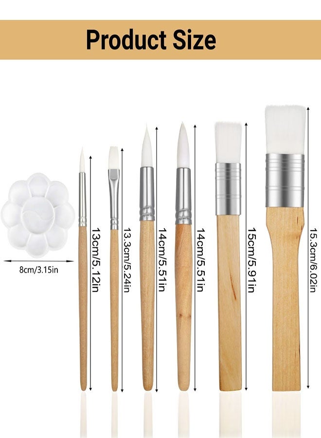 مجموعة فرشاة طلاء خشبية من 7 قطع ولوحة ألوان، 6 فرش بأحجام مختلفة مع لوحة خلط بلاستيكية للأكريليك والألوان المائية والرسم الزيتي والمشاريع الحرفية والإبداع الفني - Image 2