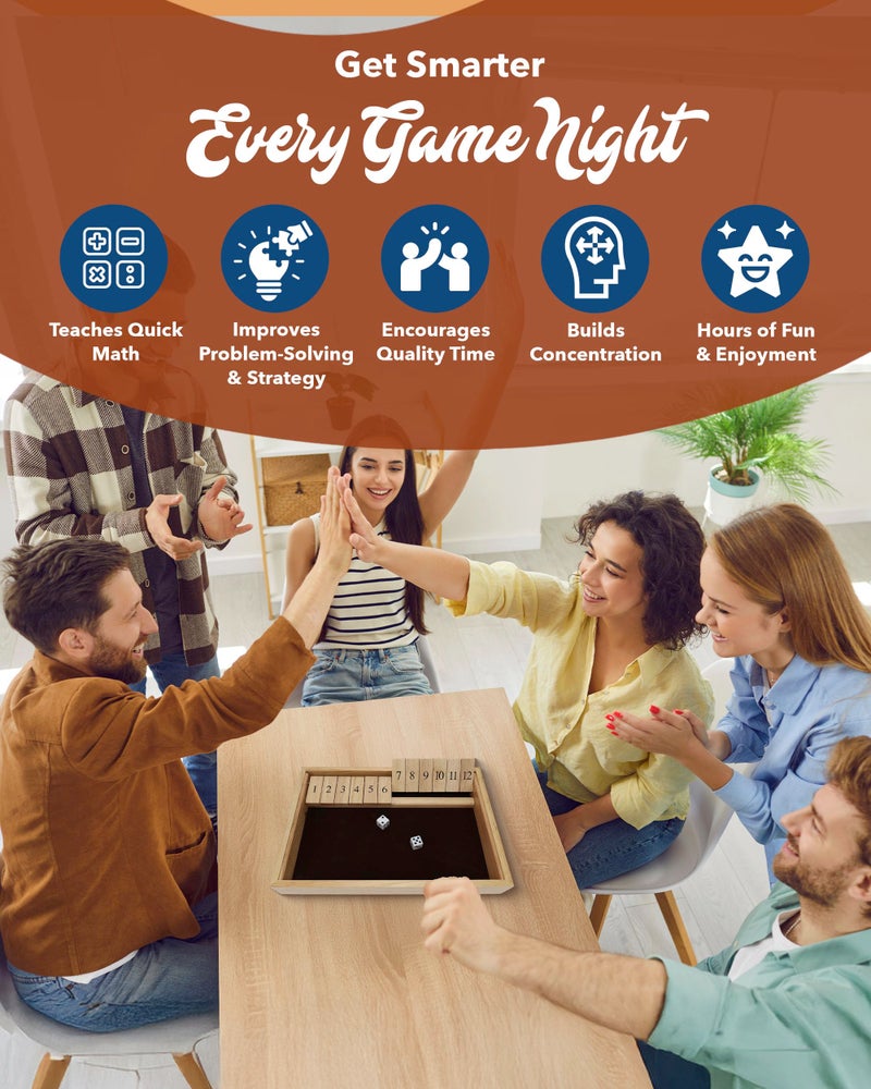 WE Games لعبة WE Games الخشبية - مجموعة أغلق الصندوق مع 12 بلاطة رقمية و 2 نرد - تشطيب خشب طبيعي 13.5 بوصة - Image 5