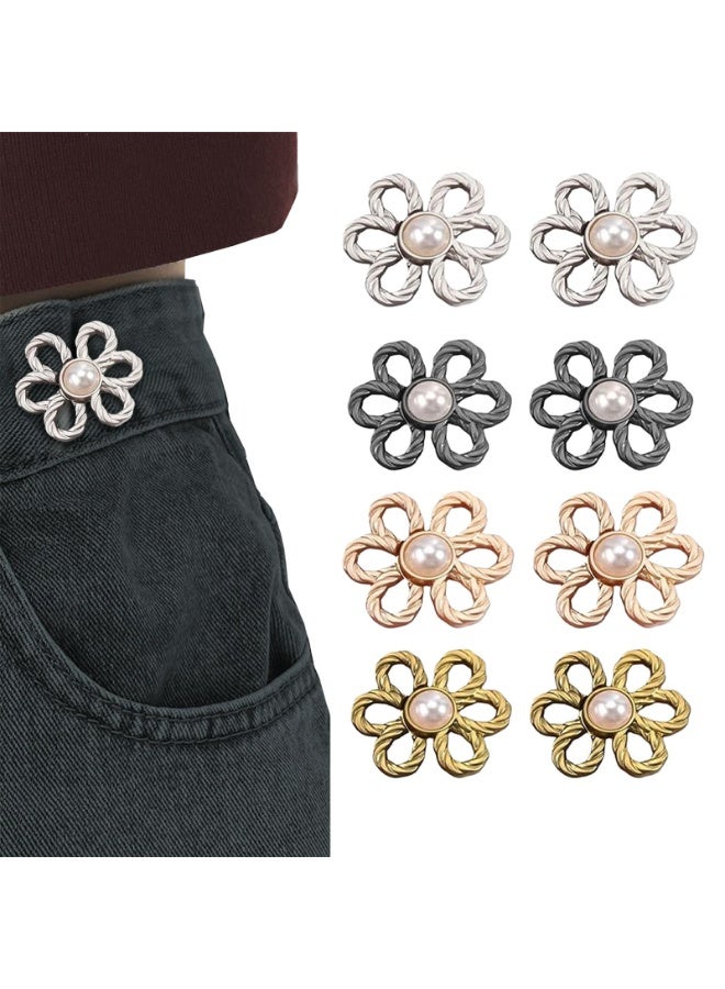 OSHIMA 8PCS Waist Clips for Pants, Waist Adjuster for Pants, Flower Pant Waist Tightener Buttons Pins, Adjustable Waist Buckle Extender Set Detachable Pants Clips, No Sew No Tool for Clothing Dresses Skirts - Image 1