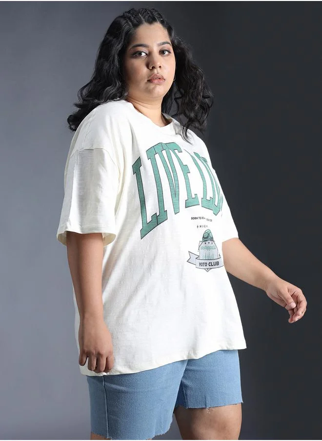 HIGH STAR Plus Size Typography Print Oversized T-Shirt