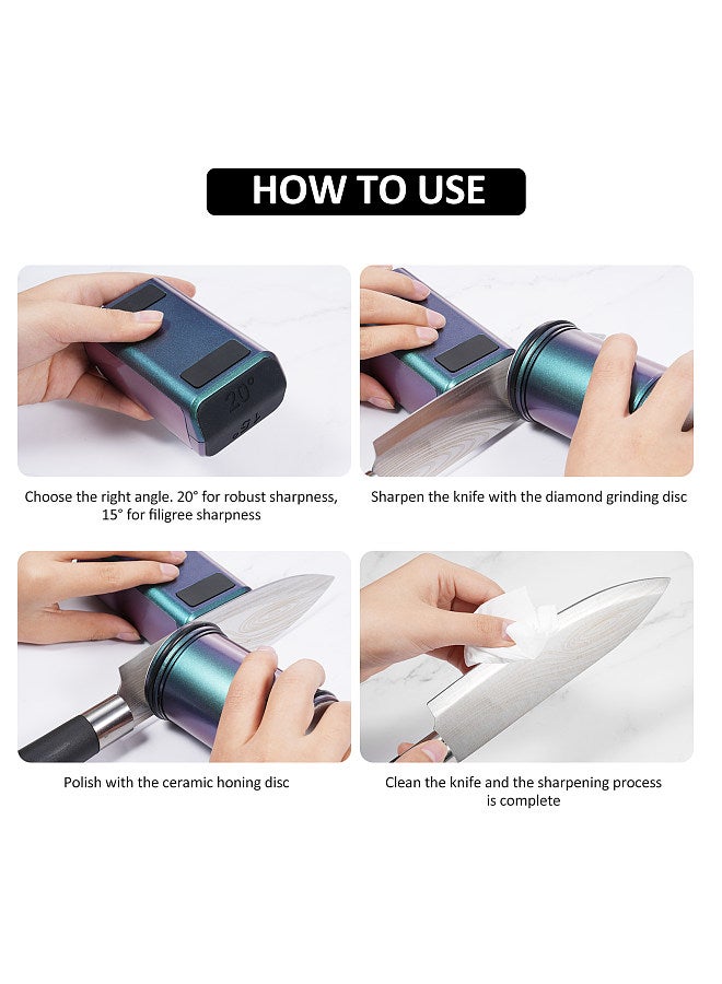 Rolling Knife Sharpener - Knife Sharpening Tool with Diamond and Ceramic Discs for Steel of Any Hardness, 15 and 20 Degrees Magnetic Angle Base for Kitchen Knives, Chef Knife Set, Scissors (Blue)  - Image 3