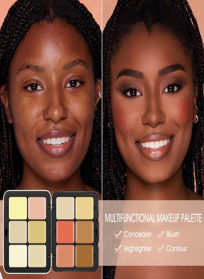 LSxia لوحة مكياج LSxia 12 لون كريمة [أحمر خدود كونتور خافي عيوب هايلايتر] للوجنتين - مجموعة لوحة مكياج شاملة مع فرشاة، مكياج وجه مقاوم للماء يدوم طويلاً وقابل للدمج (#04) - Image 3