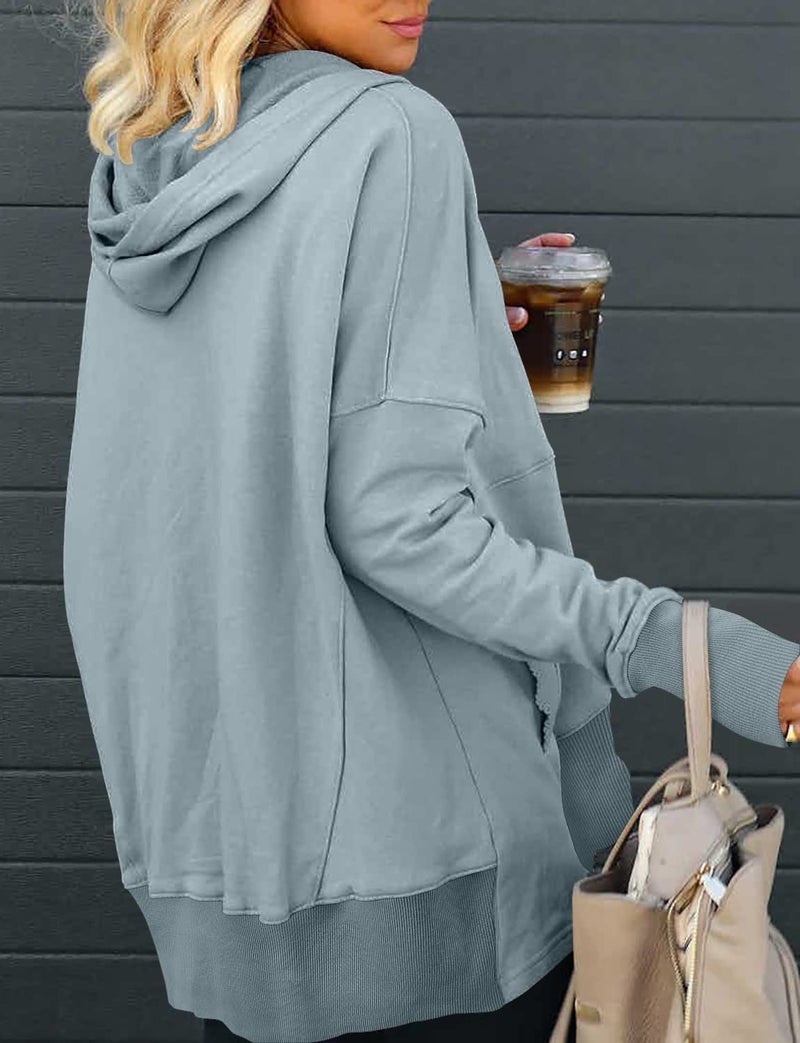 onlypuff Sweatshirt for Women V Neck Pullover Hoodies Teen Girls Button Sweatshirt Long Sleeve Winter Warm Tops Pocket Moon Blue S - Image 5
