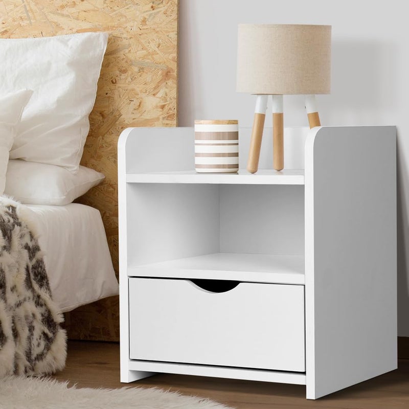 Artiss Bedside Table with Drawers and Layer, White Side Tables Storage Small Narrow Desk Chest of Drawer Tallboy Lamp Nightstand Cabinet Shelf, Bedroom Living Room Home Furniture - Image 1