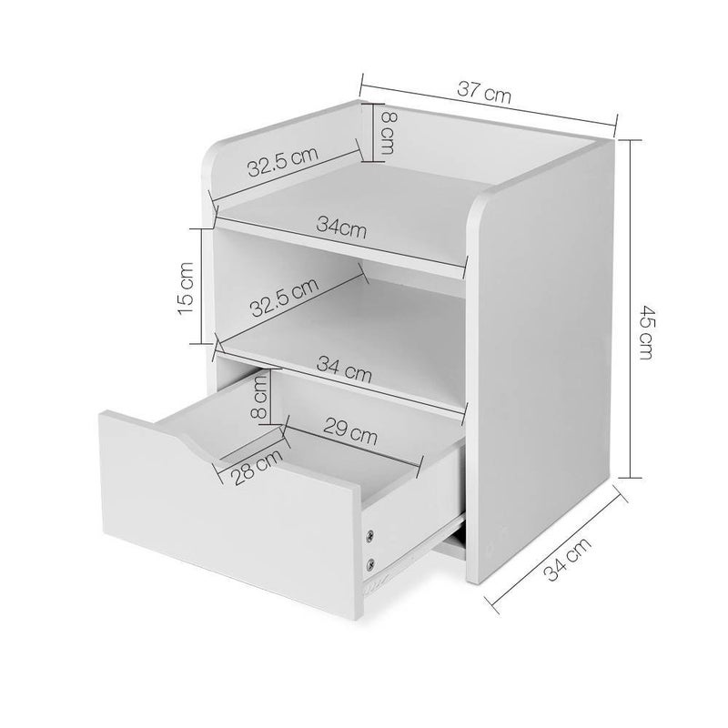 Artiss Bedside Table with Drawers and Layer, White Side Tables Storage Small Narrow Desk Chest of Drawer Tallboy Lamp Nightstand Cabinet Shelf, Bedroom Living Room Home Furniture - Image 2