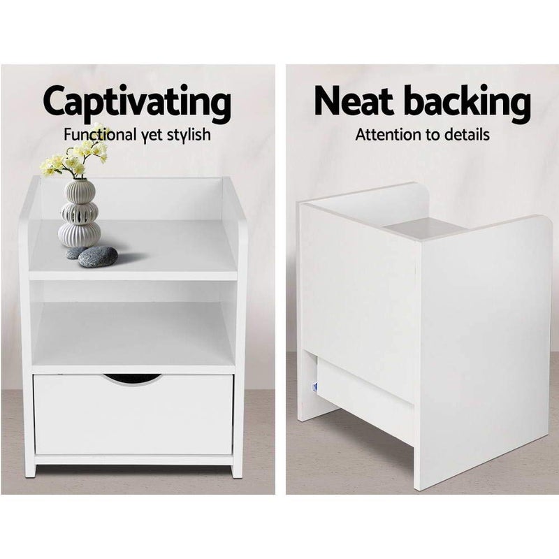 Artiss Bedside Table with Drawers and Layer, White Side Tables Storage Small Narrow Desk Chest of Drawer Tallboy Lamp Nightstand Cabinet Shelf, Bedroom Living Room Home Furniture - Image 3