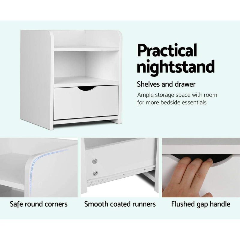 Artiss Bedside Table with Drawers and Layer, White Side Tables Storage Small Narrow Desk Chest of Drawer Tallboy Lamp Nightstand Cabinet Shelf, Bedroom Living Room Home Furniture - Image 4