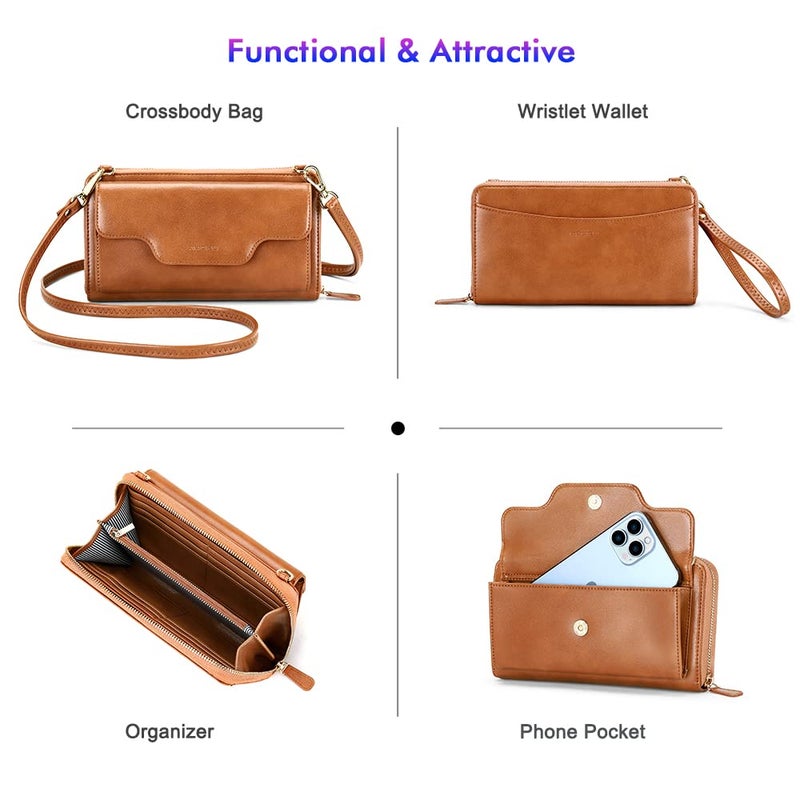 nuoku Crossbody Bags for Women, Wristlet Cell Phone Rfid Wallet for Women, Small Clutch Purses , , Brown - Image 3