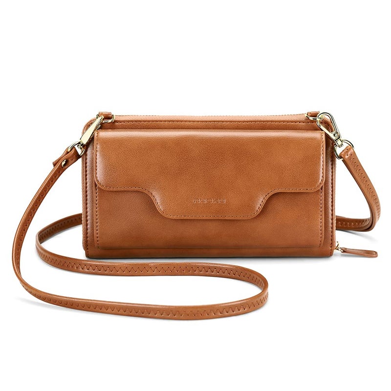 nuoku Crossbody Bags for Women, Wristlet Cell Phone Rfid Wallet for Women, Small Clutch Purses , , Brown - Image 1