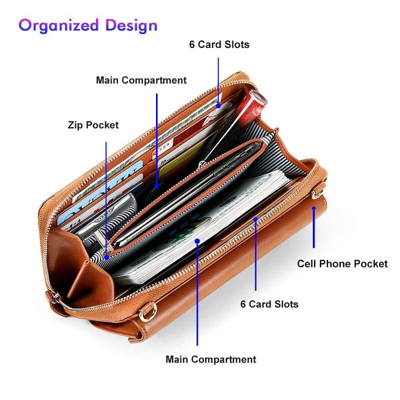 nuoku Crossbody Bags for Women, Wristlet Cell Phone Rfid Wallet for Women, Small Clutch Purses , , Brown - Image 4
