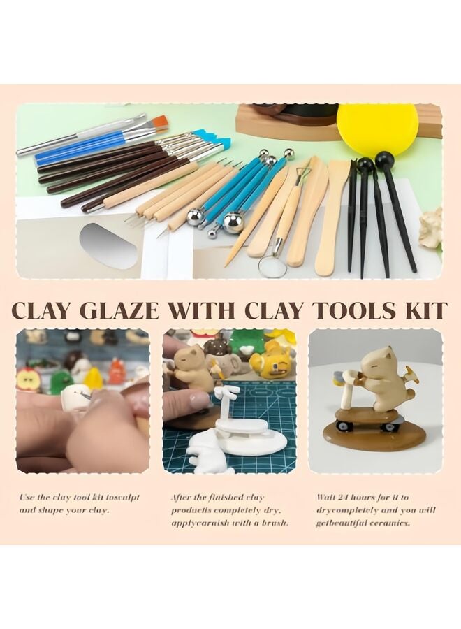 مجموعة أدوات طينية مكونة من 25 قطعة، طلاء طيني يجف في الهواء، مجموعة أدوات طينية لامعة من البوليمر، وورنيش طيني، مجموعة أدوات فخارية للنحت والتشكيل، مقاومة للخدش، 60 مل - Image 3