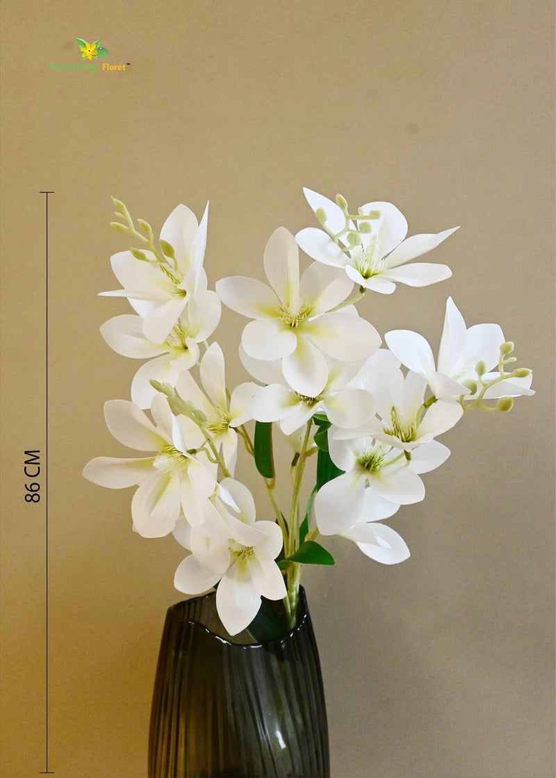 Blooming Floret Artificial Magnolia Flower Stick | 86 cm Long Real-Touch Blooms | Premium Faux Flowers for Home Decor & Weddings (Cream White) - Image 4