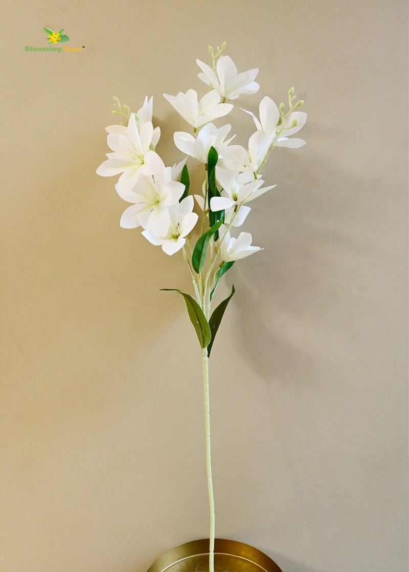 Blooming Floret Artificial Magnolia Flower Stick | 86 cm Long Real-Touch Blooms | Premium Faux Flowers for Home Decor & Weddings (Cream White) - Image 3
