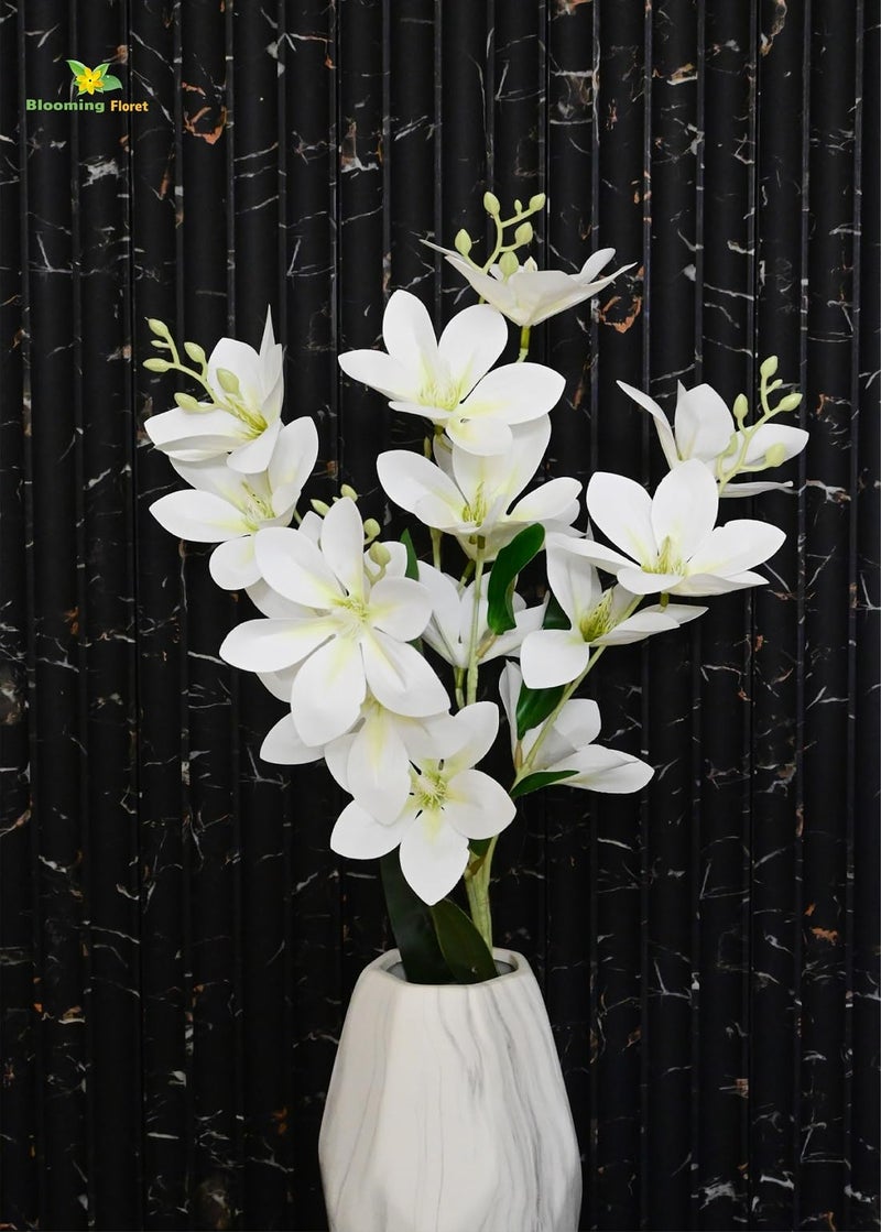 Blooming Floret Artificial Magnolia Flower Stick | 86 cm Long Real-Touch Blooms | Premium Faux Flowers for Home Decor & Weddings (Cream White) - Image 5