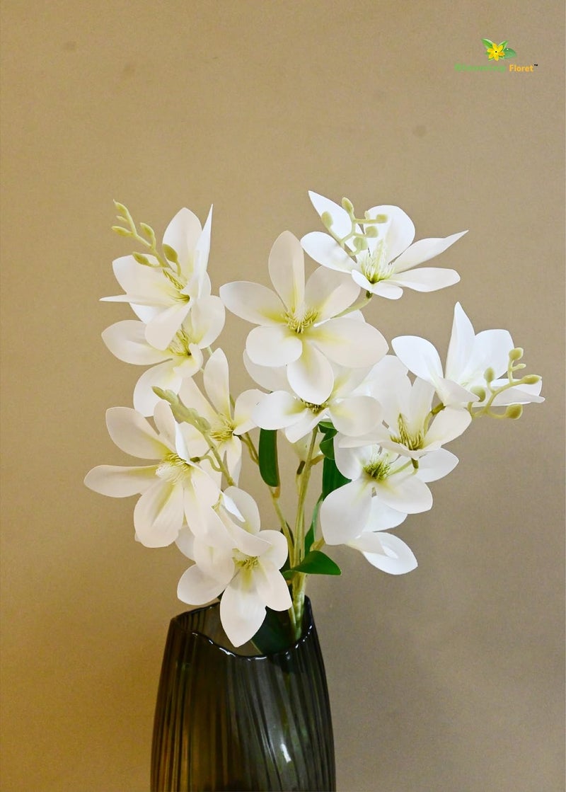 Blooming Floret Artificial Magnolia Flower Stick | 86 cm Long Real-Touch Blooms | Premium Faux Flowers for Home Decor & Weddings (Cream White) - Image 1