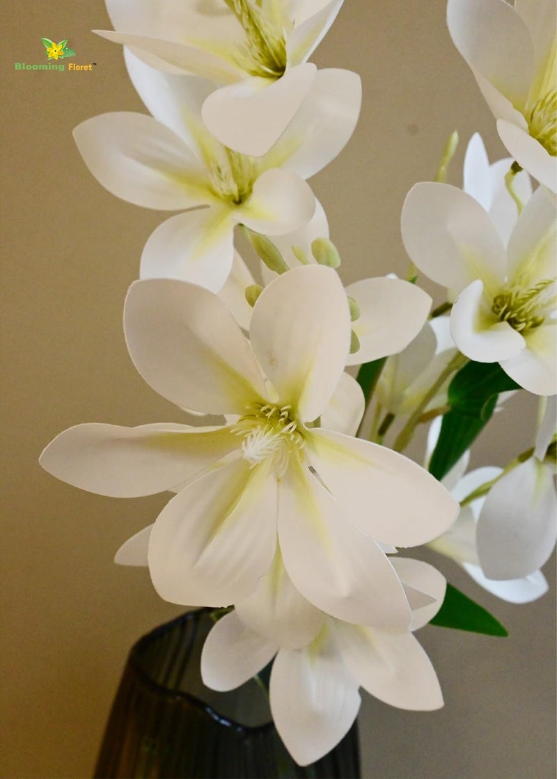 Blooming Floret Artificial Magnolia Flower Stick | 86 cm Long Real-Touch Blooms | Premium Faux Flowers for Home Decor & Weddings (Cream White) - Image 2