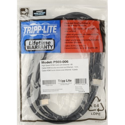 Tripp Lite High Speed HDMI Cable with Ethernet, Ultra HD 4K x 2K, Digital Video with Audio (M/M), 6-ft. (P569-006),Black - Image 3