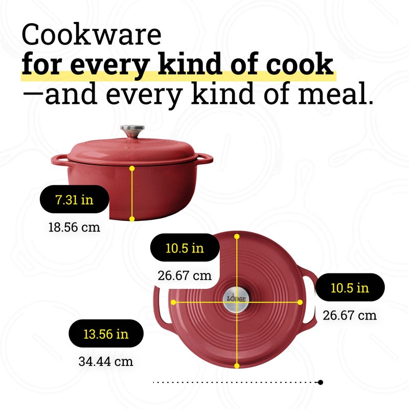 Lodge Essential Enamel Cast Iron Dutch Oven - Perfect for Bread Baking, Braising, Marinating & Slow Cooking - Features Moisture-Sealing Lid & Dual Handles - Kitchen Essentials - 6 Quarts - Cranberry - Image 5