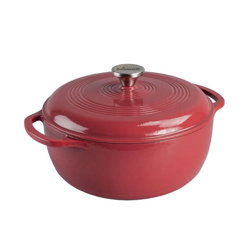 Lodge Essential Enamel Cast Iron Dutch Oven - Perfect for Bread Baking, Braising, Marinating & Slow Cooking - Features Moisture-Sealing Lid & Dual Handles - Kitchen Essentials - 6 Quarts - Cranberry - Image 1
