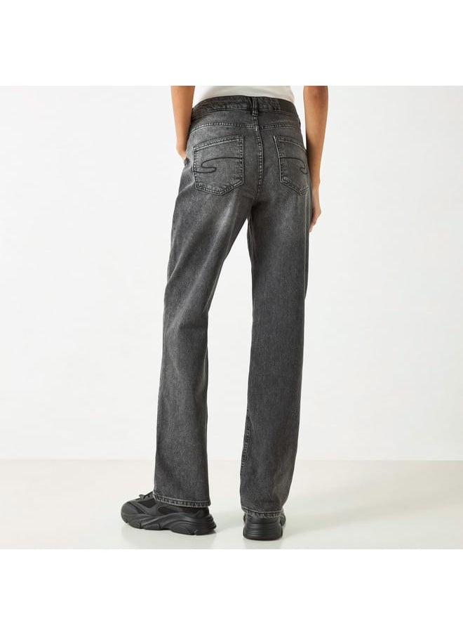 Lee Cooper Lee Cooper Solid Straight Fit Jeans with Pockets  - Image 3