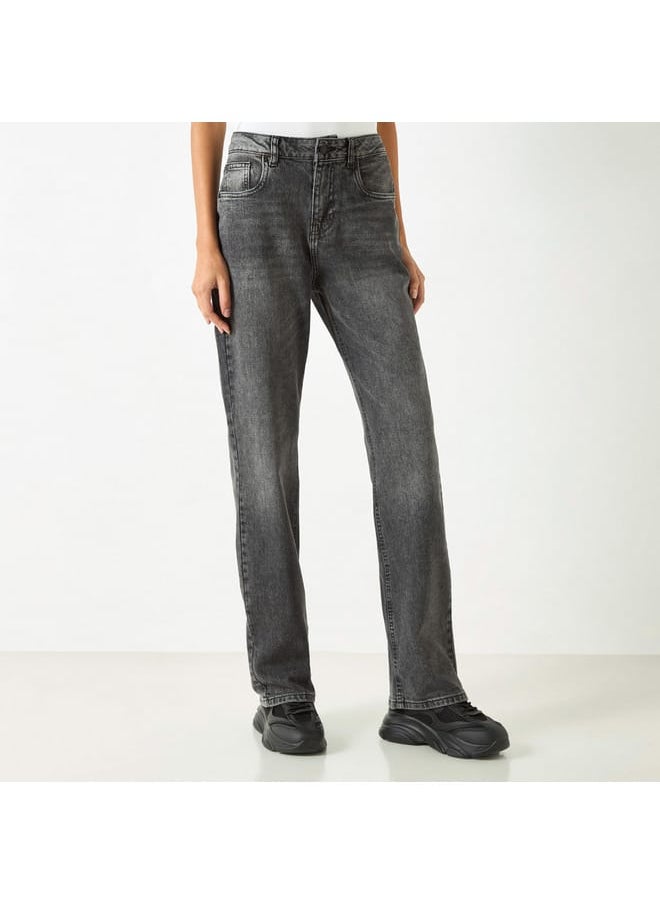 Lee Cooper Lee Cooper Solid Straight Fit Jeans with Pockets  - Image 1