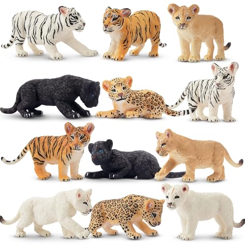 Toymany 12 Safari Animal Figurines High Emulational Baby Plastic Zoo Animals Lions Tigers Leopards Figure Toy Set Easter Eggs Cake Toppers Christmas Birthday Gift for Kids Toddlers - Image 1