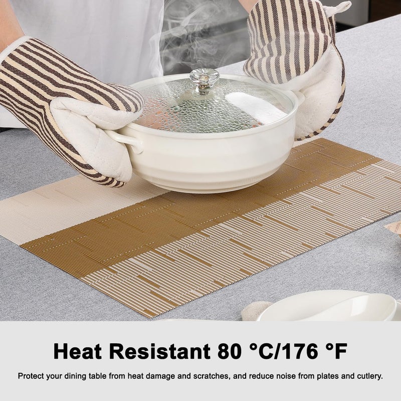 Chitomars Placemats Set of 8, Vinyl Woven Place Mats Indoor Set of 8 Washable Wipeable PVC Table Mats Heat-Resistant Non Slip Placemat for Kitchen Dining Outdoor Table (Beige Light Brown, Set of 8) - Image 5