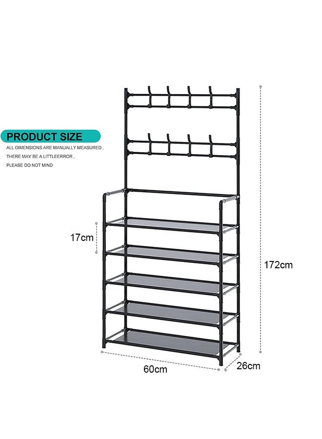 Household Shoe Rack, Multifunctional Moisture-Proof Coat Rack, Large-Capacity, Partition Storage, Fashion Shoe And Hat Rack, 5-Layer 60cm Black - Image 2