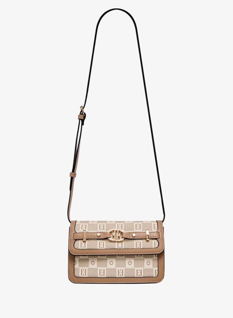 ELLE Monogram Print Crossbody Bag with Adjustable Strap and Flap Closure - Image 3