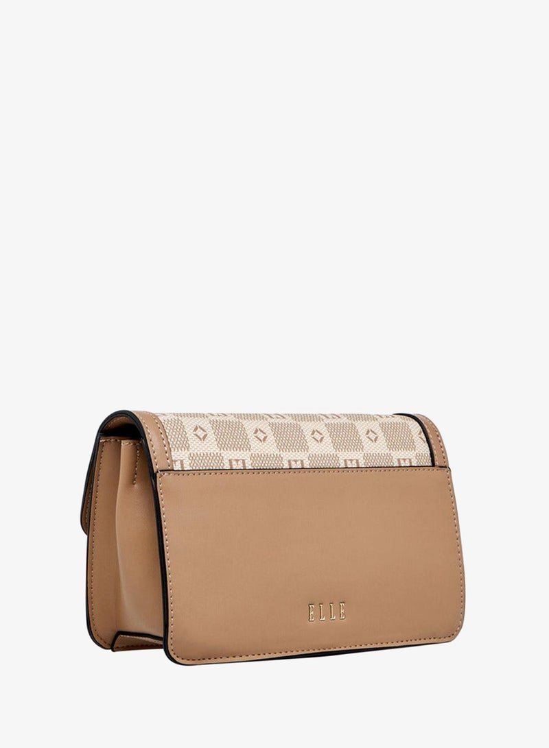 ELLE Monogram Print Crossbody Bag with Adjustable Strap and Flap Closure - Image 4