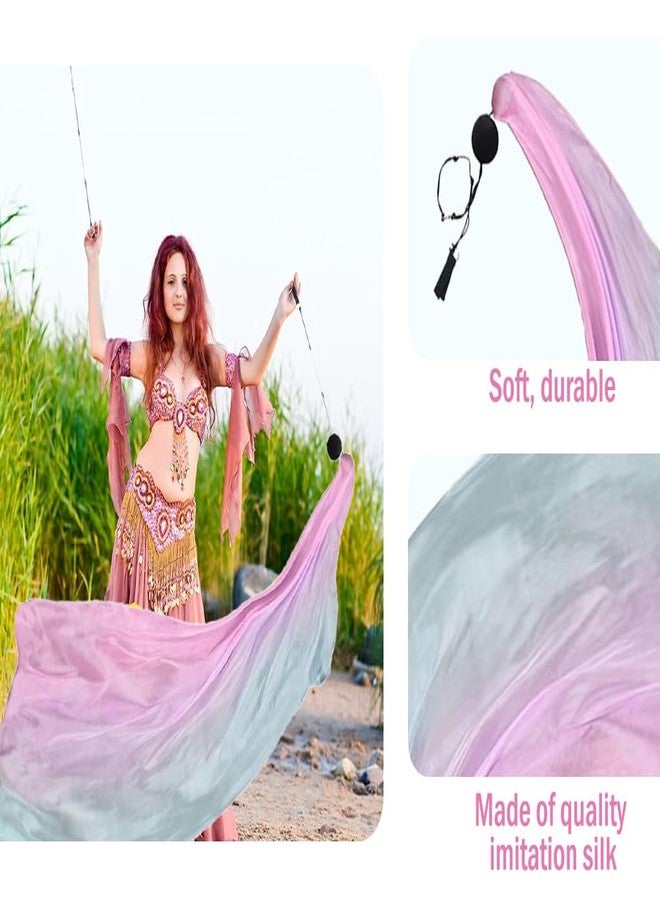 Hitopin 2 Sets Belly Dance Colorful Veil Poi Silk Throwing Balls Scarf Streamer With Balls for Performance, Parties and Dances - Image 2