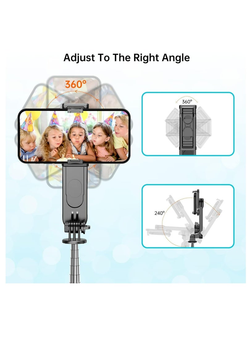 CiYatt 44.88(114cm)Selfie Stick Tripod, Extendable Tripod with Rechargeable Bluetooth Remote,Removable fill light， Compatible with iPhone and Android Smartphones, Perfect for Travel, Vlog, Video and Photo, Black - Image 5